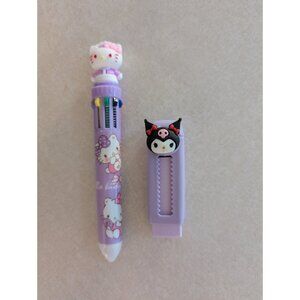Hello Kitty Multicolor 10-in-1 Ink Pen + Kuromi Eraser Set Cute Sanrio Station